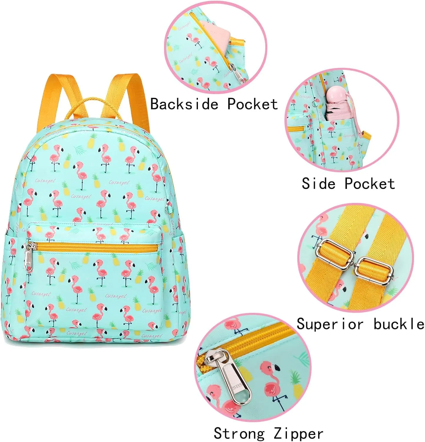 Cusangel Green Small Backpack Girls, Water-resistant Flowers Mini Backpack Daypack Shoulder Bag Woman Kids School Travel