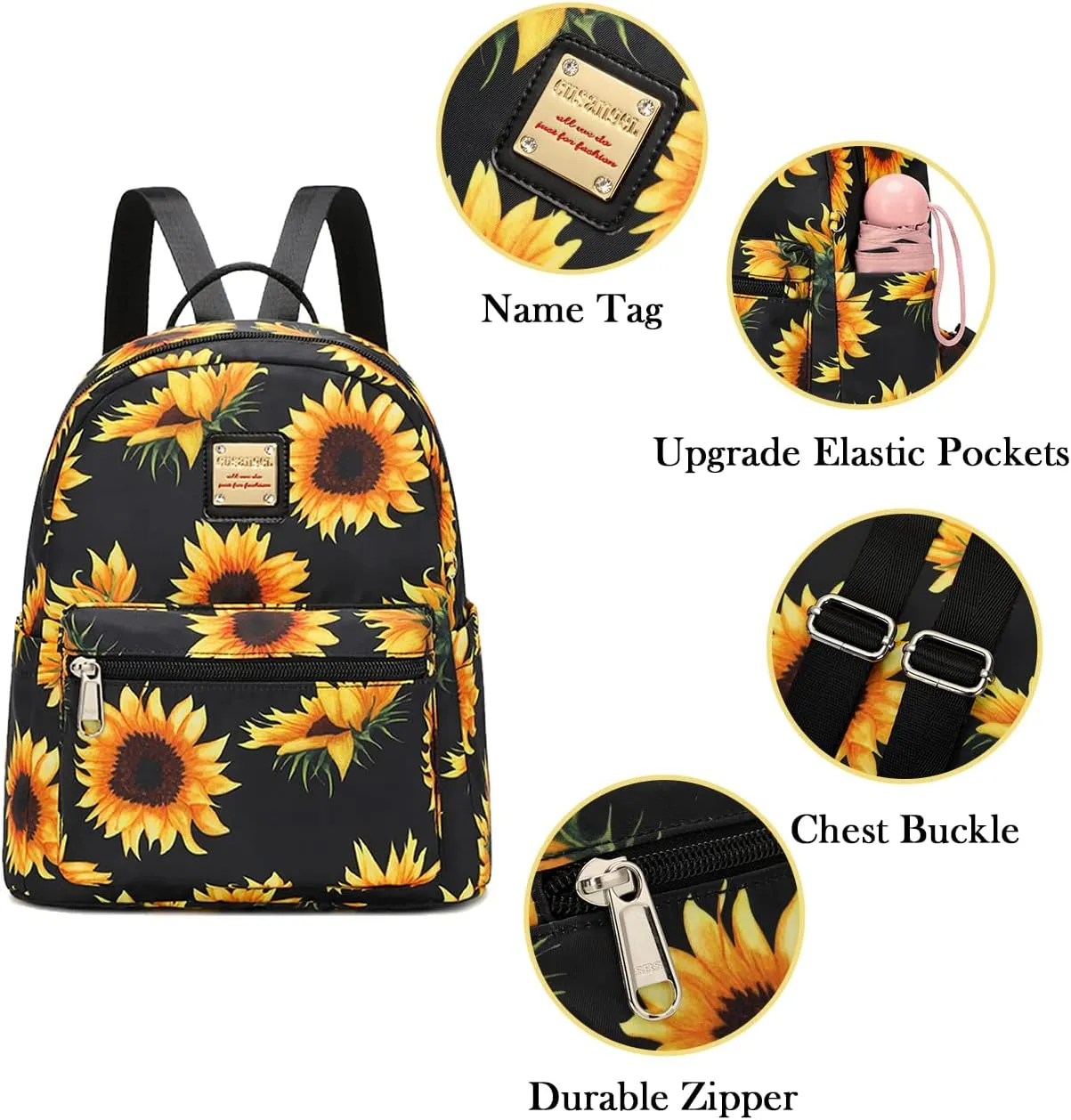 Cusangel Small Backpack Purse for Women, Mini Backpack Purse for Women Girls, Sunflower Backpack for Birthday Day Mothers Day Gifts etc,Fashion Ladies Shoulder Bag with Water Bottle Pockets