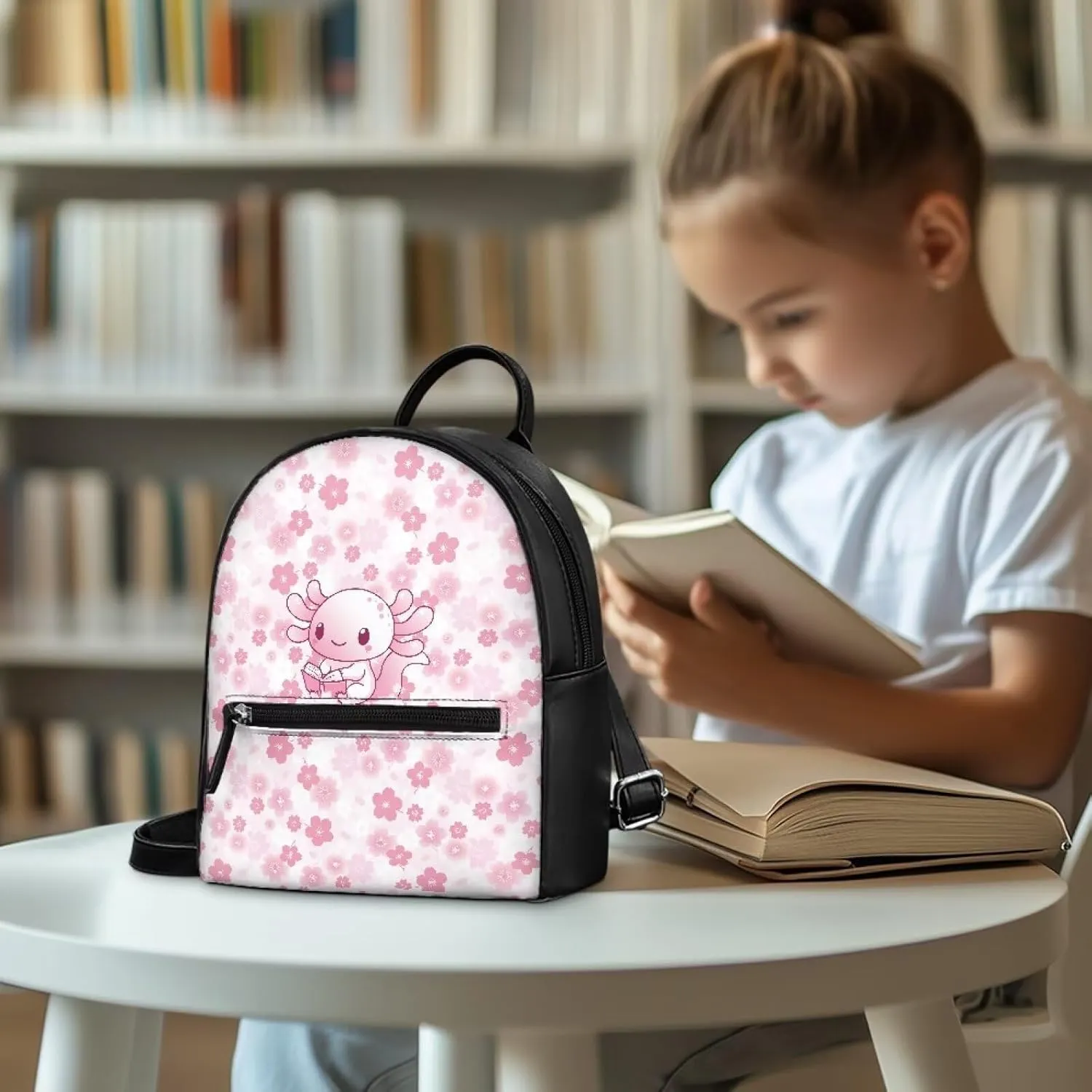 Custom Kawaii Mini Backpack Purse For Women Teen Girls Cute Mini Backpacks PU Leather Zipper Closure Handbag Tote Small Travel Shopping Bag Book Salamander Print