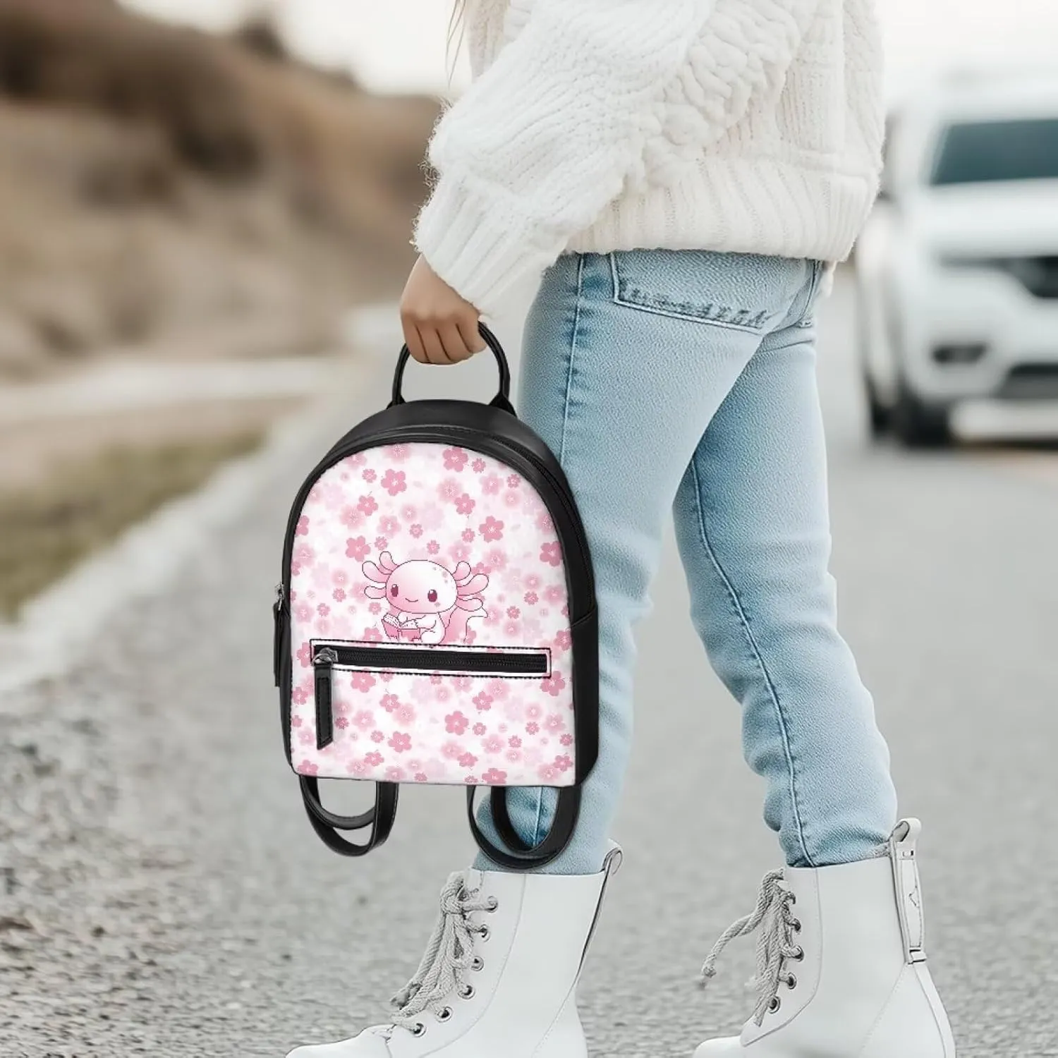 Custom Kawaii Mini Backpack Purse For Women Teen Girls Cute Mini Backpacks PU Leather Zipper Closure Handbag Tote Small Travel Shopping Bag Book Salamander Print