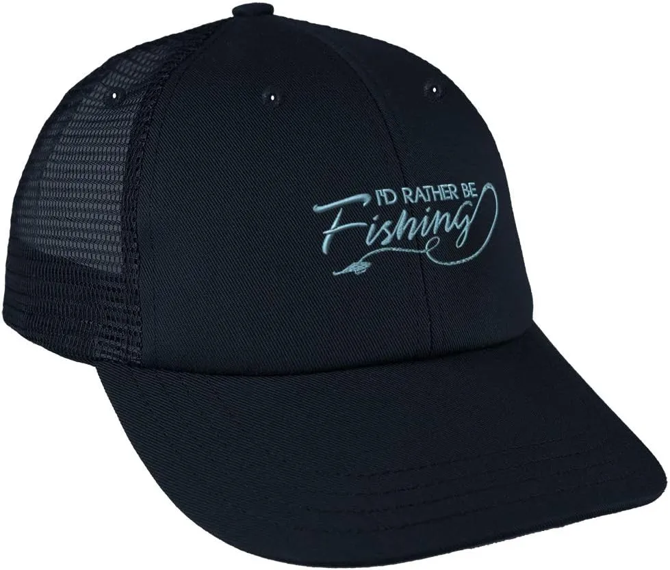 Custom Trucker Hat Baseball Cap I'd Rather Be Fishing Blue Embroidery Cotton