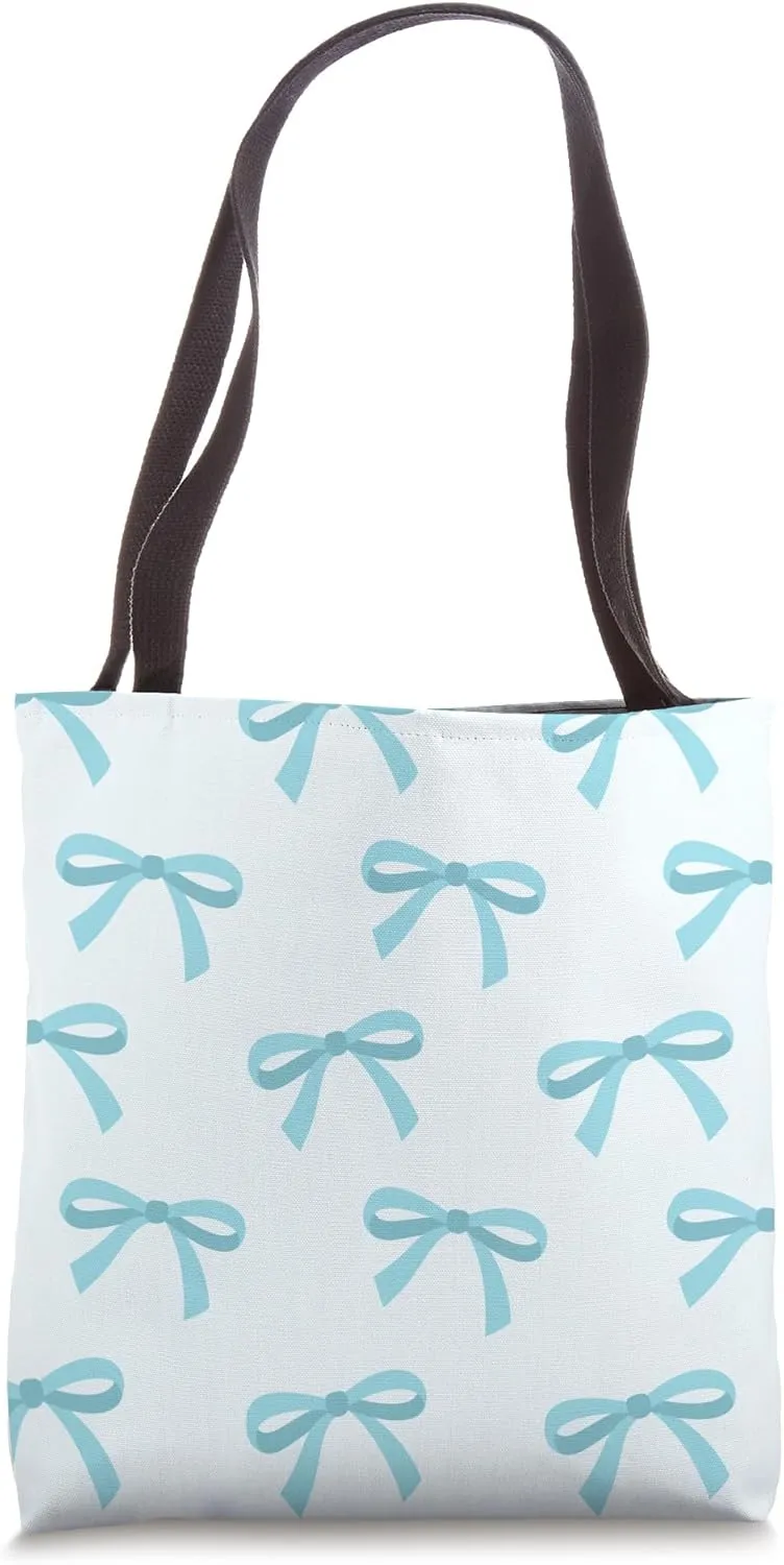 Cute and Feminine Mini Bows, Pastel Blues Coquette Aesthetic Tote Bag