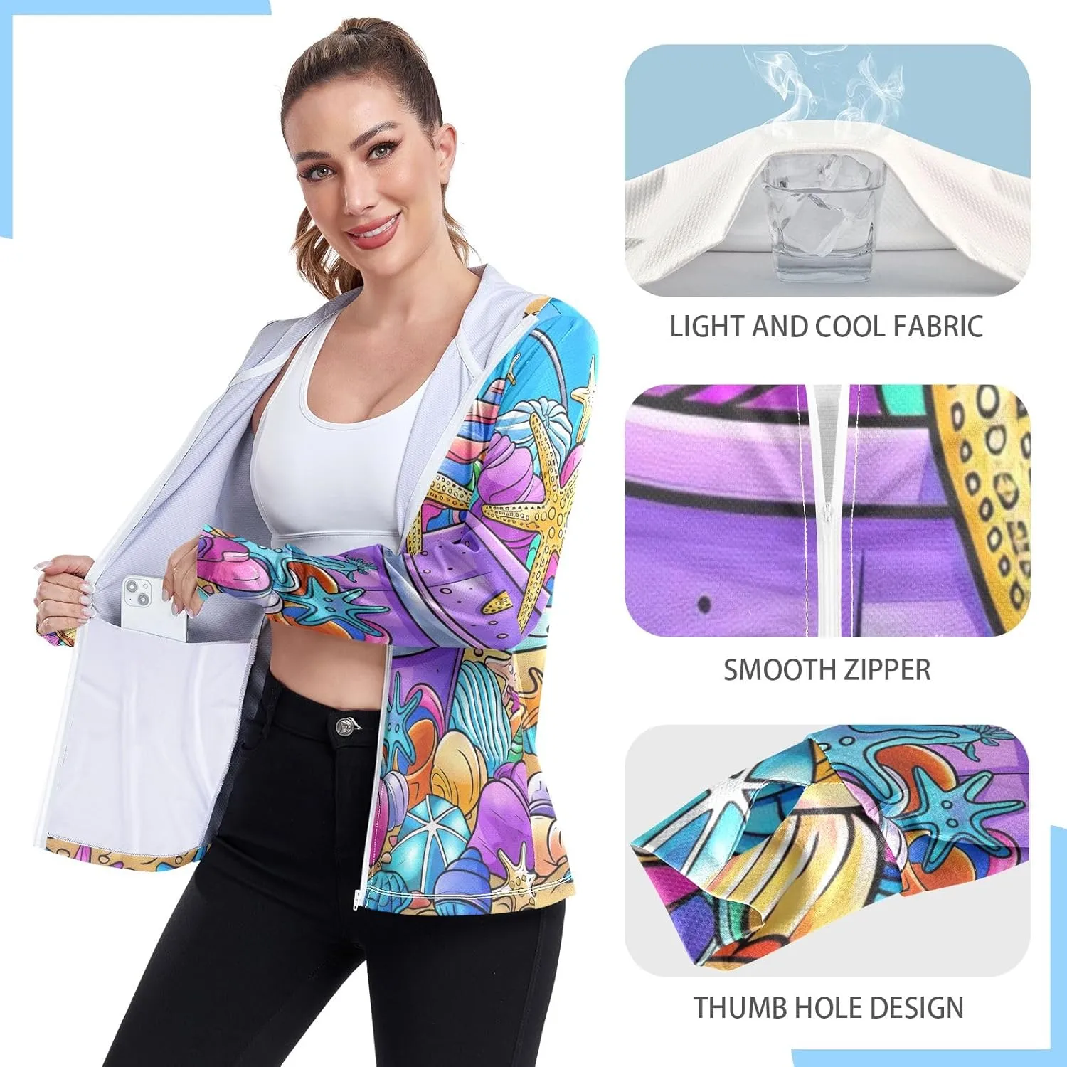 Cute Smiling Starfish Upf Shirt Women, Upf 50  Women's Hiking Clothing, Womens Athletic Long Sleeve Shirts S-XXL