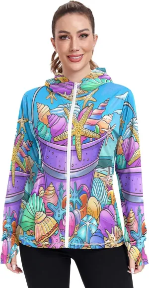 Cute Smiling Starfish Upf Shirt Women, Upf 50  Women's Hiking Clothing, Womens Athletic Long Sleeve Shirts S-XXL