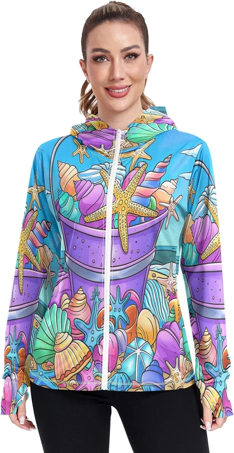Cute Smiling Starfish Upf Shirt Women, Upf 50  Women's Hiking Clothing, Womens Athletic Long Sleeve Shirts S-XXL