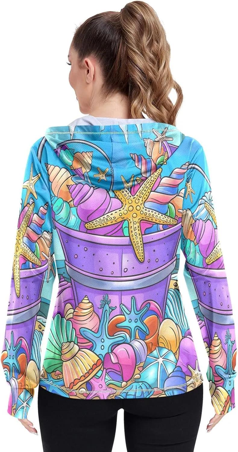 Cute Smiling Starfish Upf Shirt Women, Upf 50  Women's Hiking Clothing, Womens Athletic Long Sleeve Shirts S-XXL