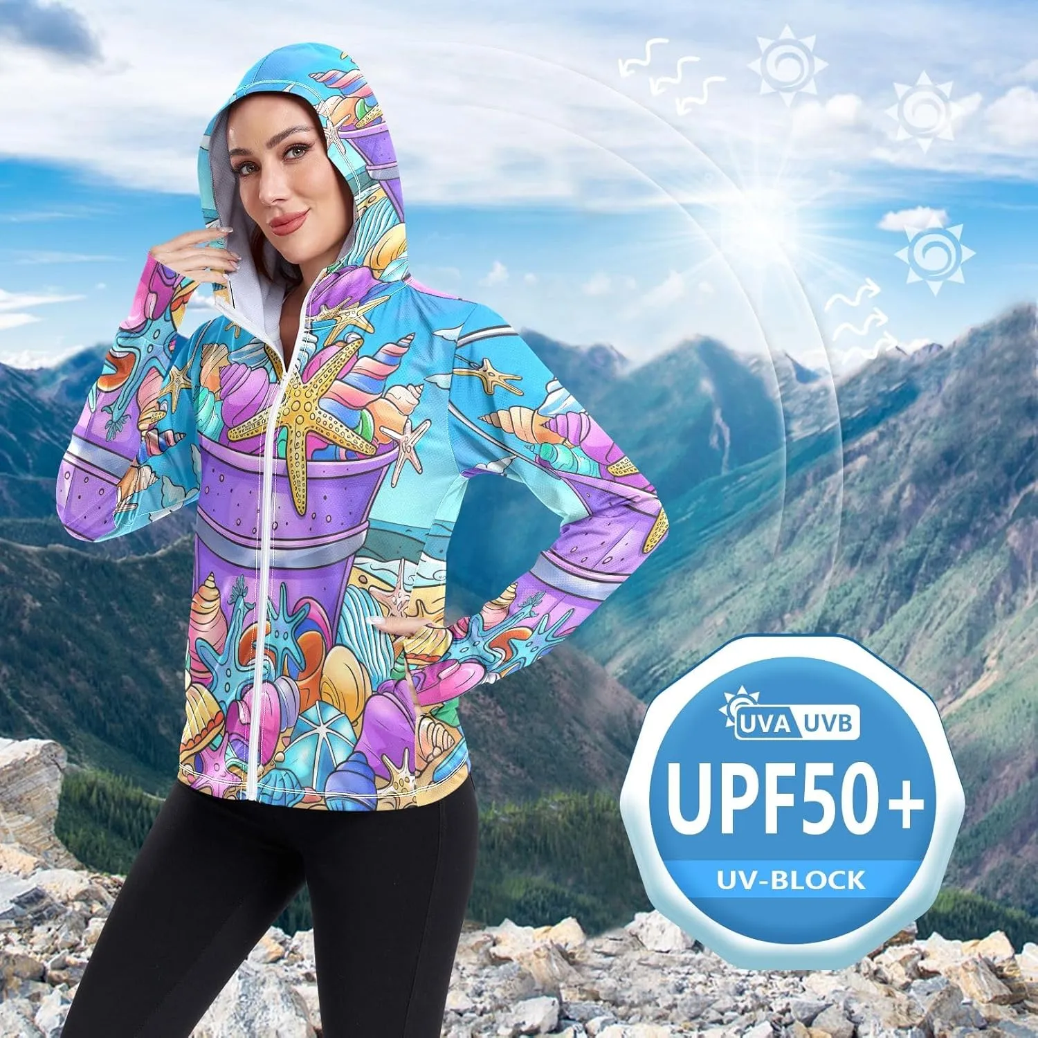 Cute Smiling Starfish Upf Shirt Women, Upf 50  Women's Hiking Clothing, Womens Athletic Long Sleeve Shirts S-XXL