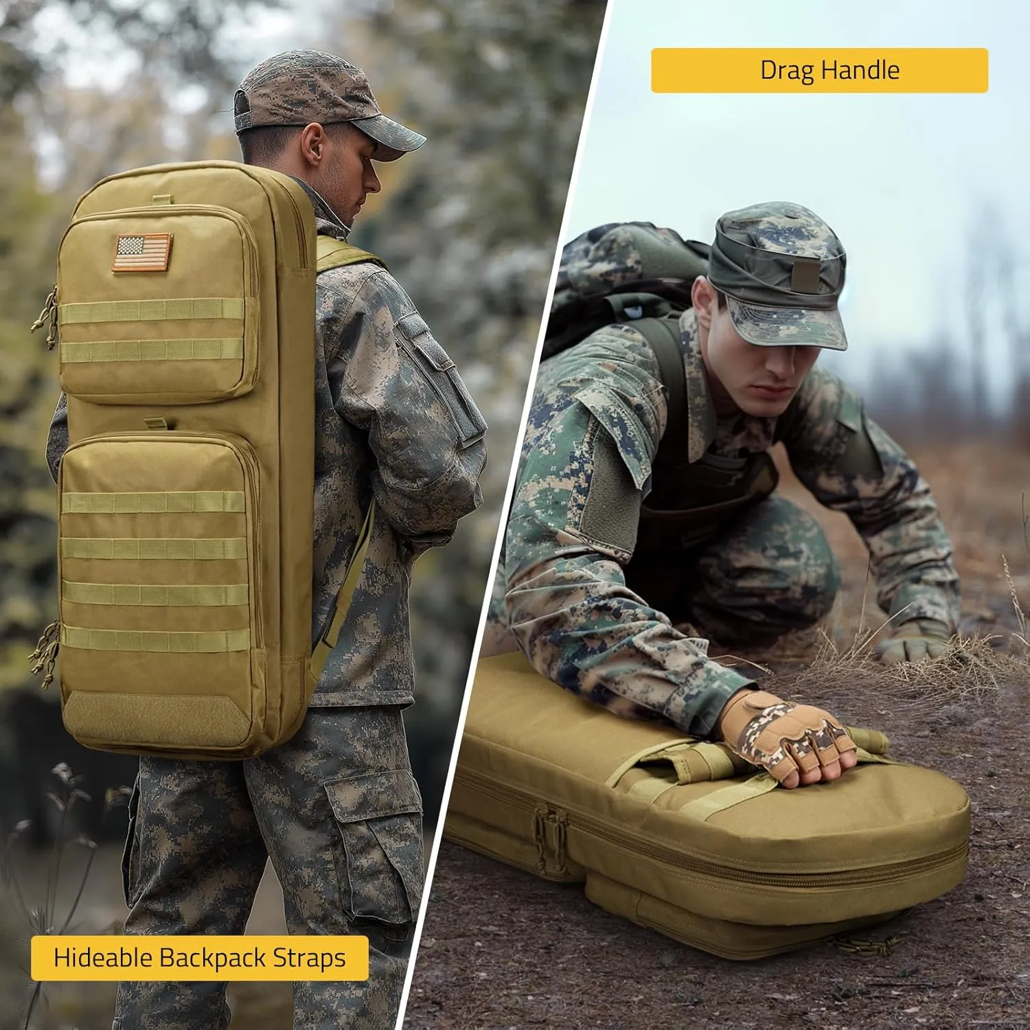 CVLIFE 30" 34" Soft Rifle Case Gun Backpack, Tactical Double Rifle Backpack Gun Bag Covert Bug Out Bag, with Lockable Zipper for Hunting Shooting