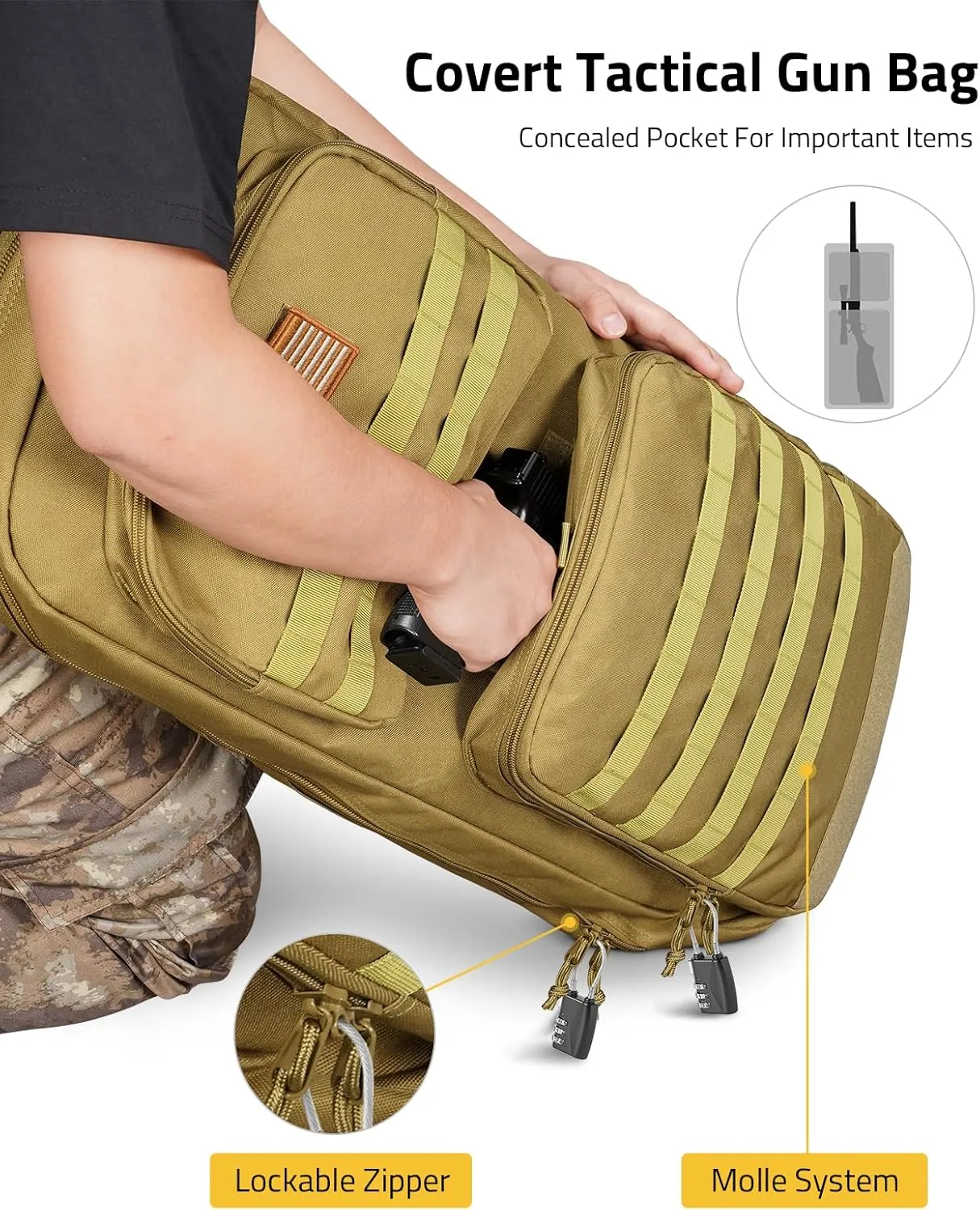 CVLIFE 30" 34" Soft Rifle Case Gun Backpack, Tactical Double Rifle Backpack Gun Bag Covert Bug Out Bag, with Lockable Zipper for Hunting Shooting