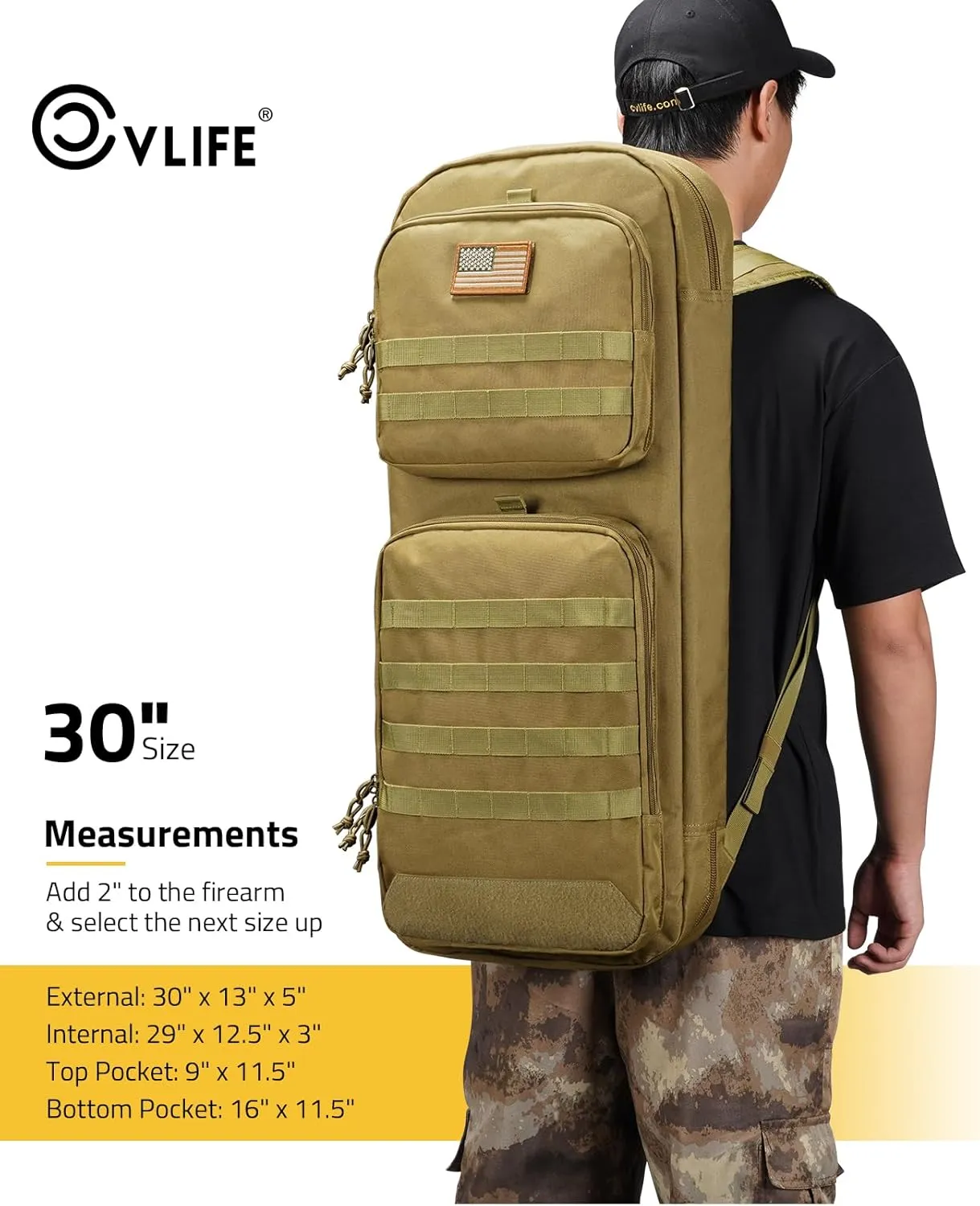 CVLIFE 30" 34" Soft Rifle Case Gun Backpack, Tactical Double Rifle Backpack Gun Bag Covert Bug Out Bag, with Lockable Zipper for Hunting Shooting