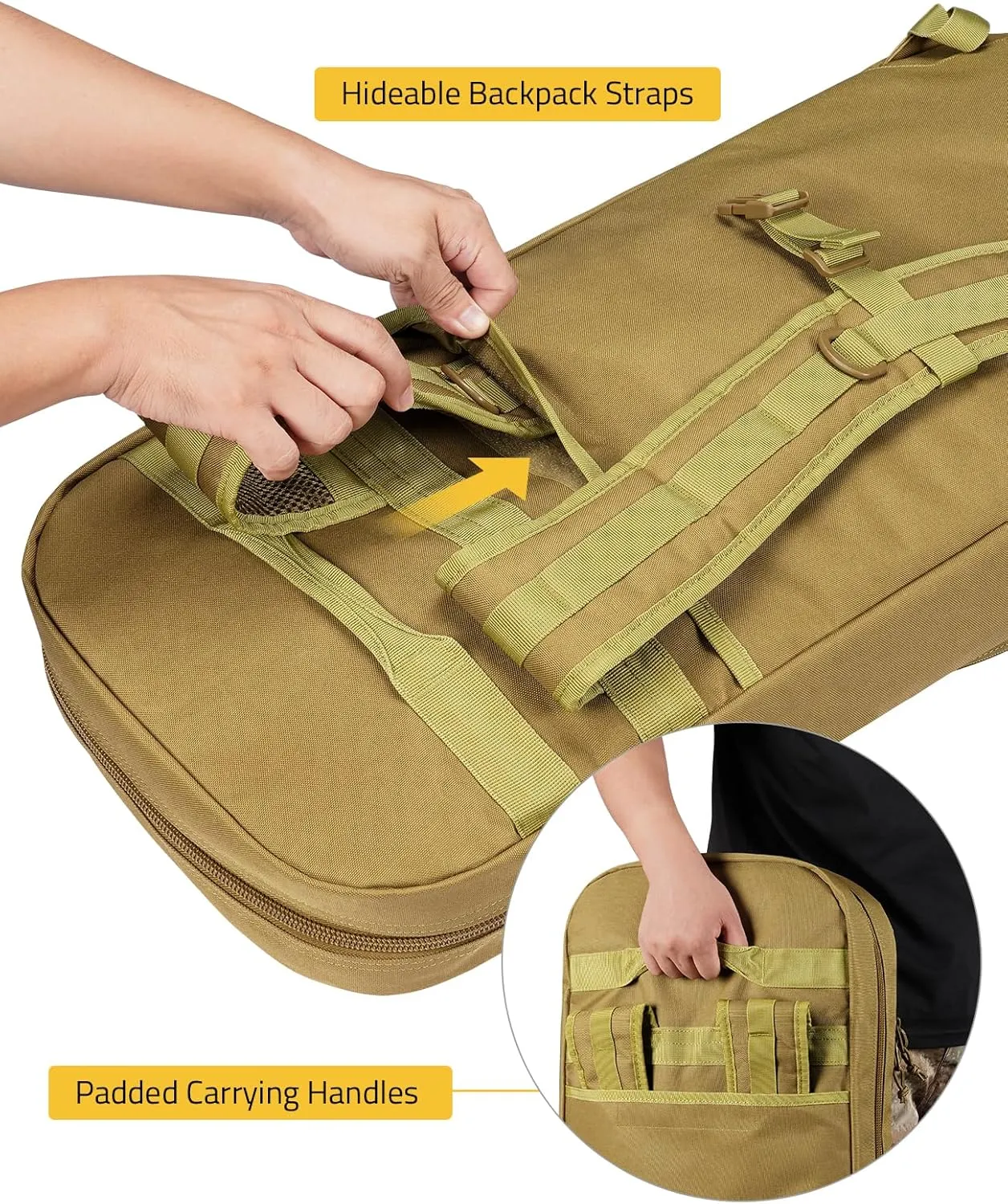 CVLIFE 30" 34" Soft Rifle Case Gun Backpack, Tactical Double Rifle Backpack Gun Bag Covert Bug Out Bag, with Lockable Zipper for Hunting Shooting