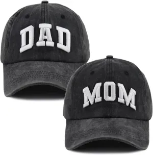 Dad and Mom Hats for Men Women, 3D Embroidered Adjustable Washed Cotton Fathers Mothers Day Birthday Baseball Caps