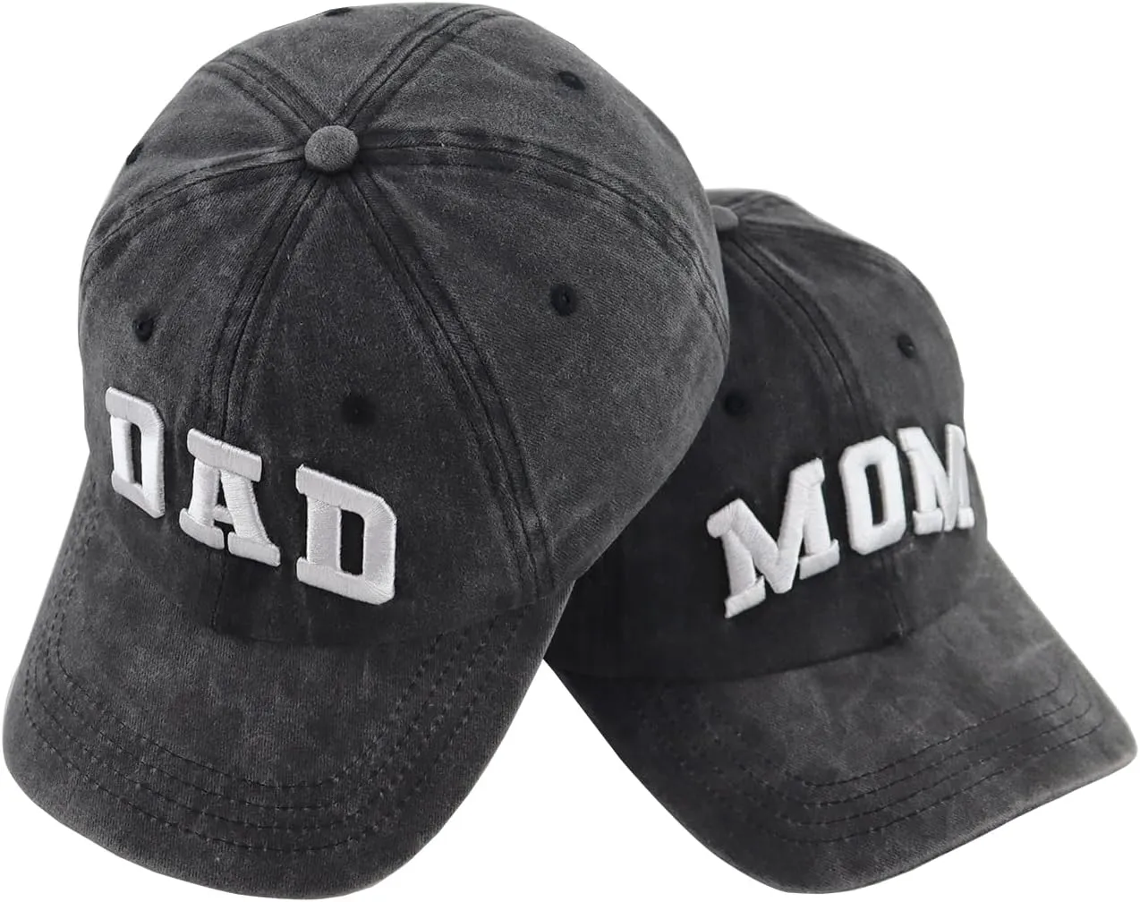 Dad and Mom Hats for Men Women, 3D Embroidered Adjustable Washed Cotton Fathers Mothers Day Birthday Baseball Caps