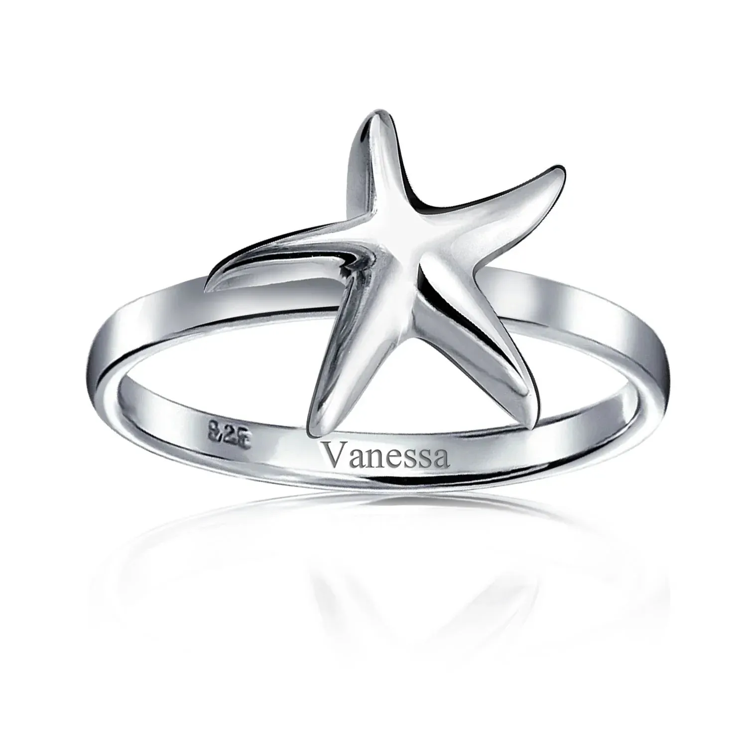 Dainty Cocktail Statement Ring: Pave CZ Starfish Sterling Silver Beach Jewelry
