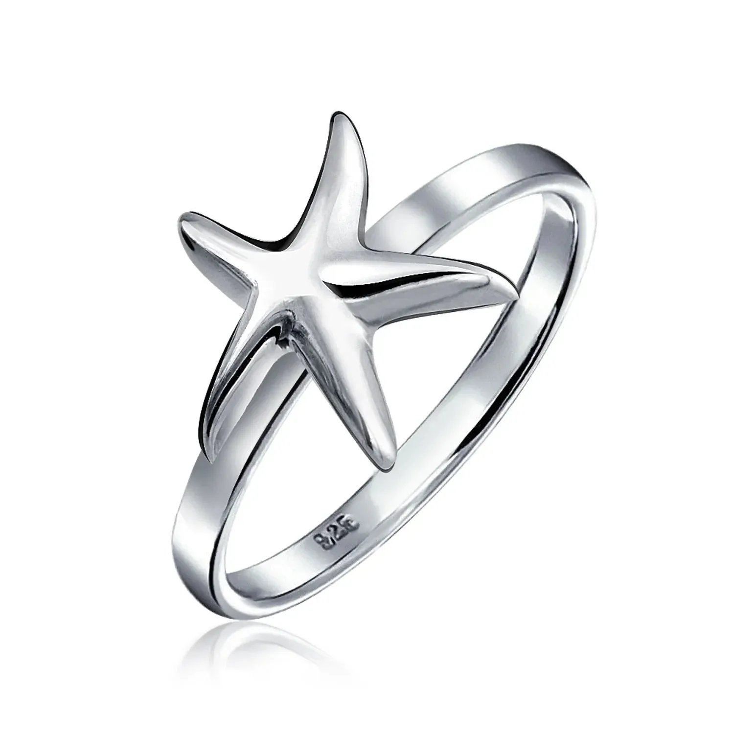 Dainty Cocktail Statement Ring: Pave CZ Starfish Sterling Silver Beach Jewelry