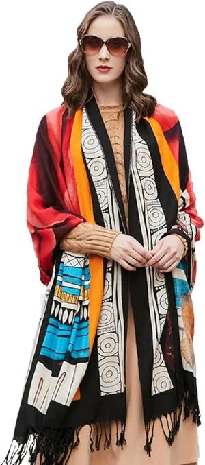 DANA XU 100% Merino Wool Extra Large Pashmina Blanket Travel Scarf Cashmere Wrap for Women Fall Winter Oversize Shawl Floral