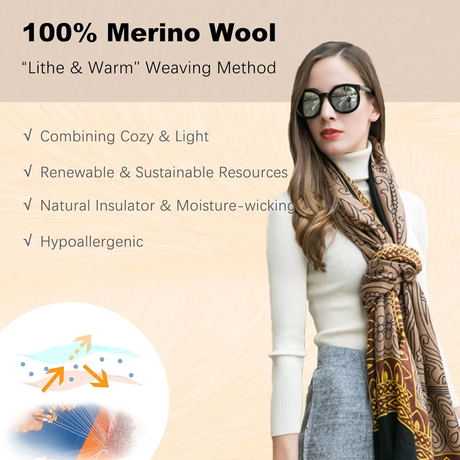 DANA XU 100% Merino Wool Extra Large Pashmina Blanket Travel Scarf Cashmere Wrap for Women Fall Winter Oversize Shawl Floral