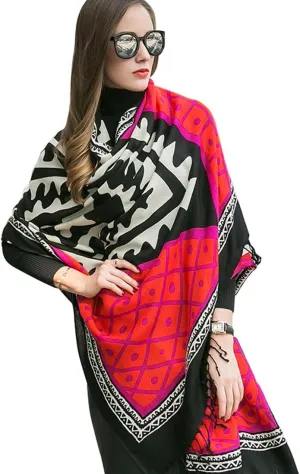 DANA XU 100% Merino Wool Extra Large Pashmina Blanket Travel Scarf Cashmere Wrap for Women Fall Winter Oversize Shawl Floral
