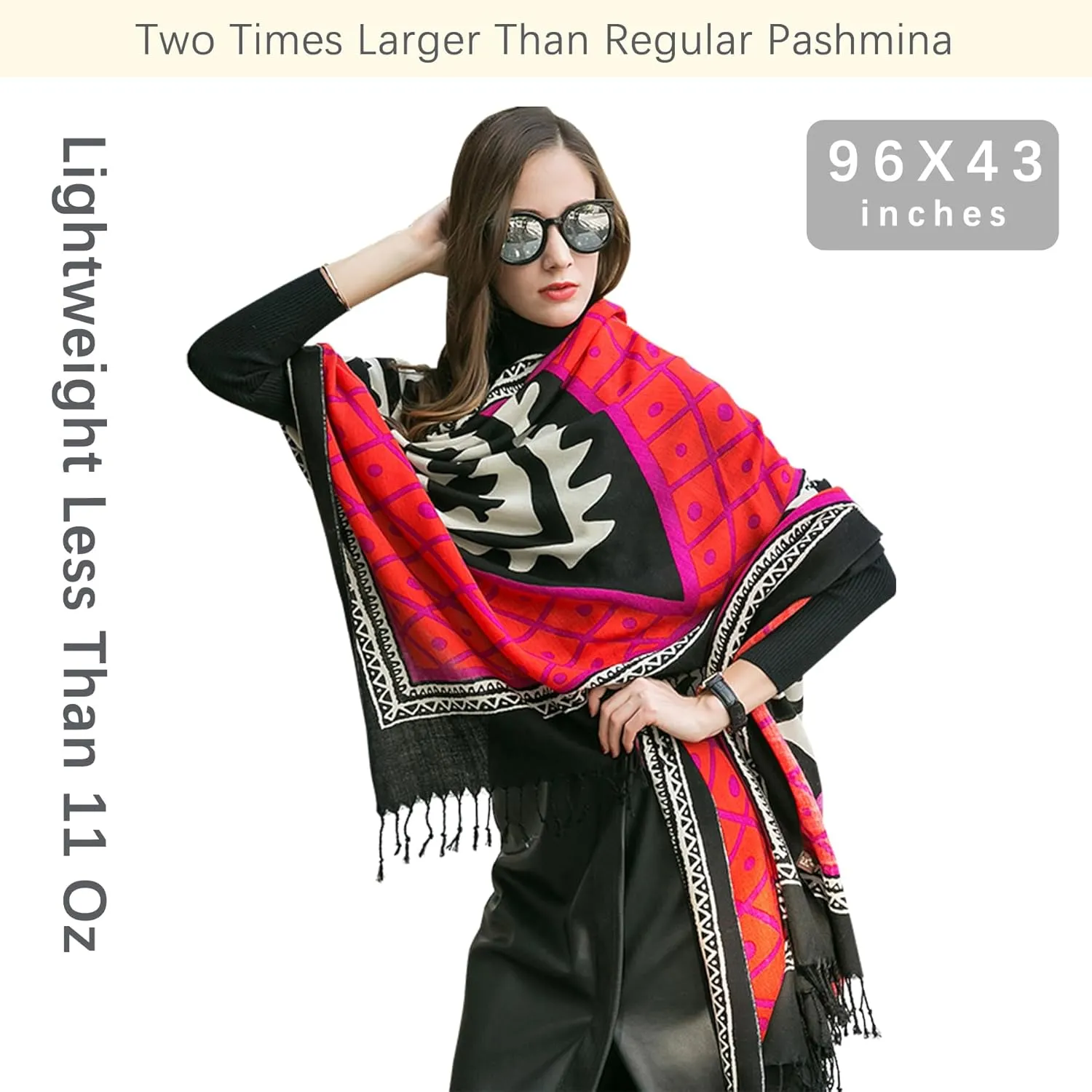 DANA XU 100% Merino Wool Extra Large Pashmina Blanket Travel Scarf Cashmere Wrap for Women Fall Winter Oversize Shawl Floral