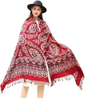 DANA XU 100% Merino Wool Extra Large Pashmina Blanket Travel Scarf Cashmere Wrap for Women Fall Winter Oversize Shawl Floral