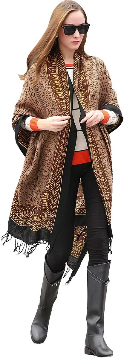 DANA XU 100% Merino Wool Extra Large Pashmina Blanket Travel Scarf Cashmere Wrap for Women Fall Winter Oversize Shawl Floral