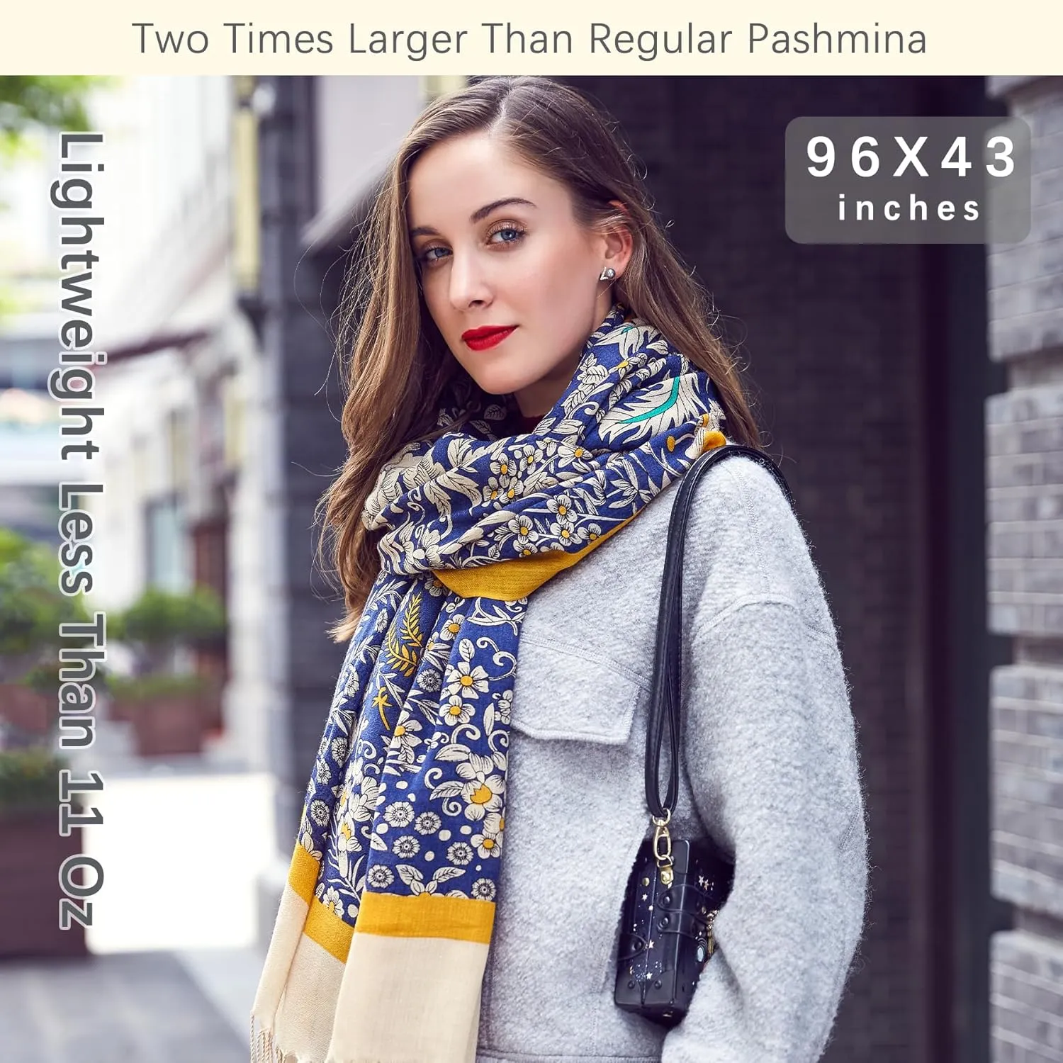 DANA XU 100% Merino Wool Extra Large Pashmina Blanket Travel Scarf Cashmere Wrap for Women Fall Winter Oversize Shawl Floral