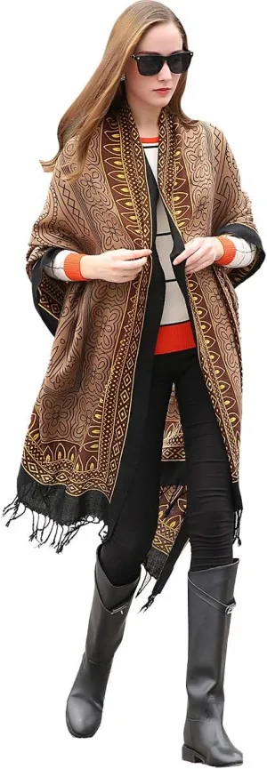 DANA XU 100% Merino Wool Extra Large Pashmina Blanket Travel Scarf Cashmere Wrap for Women Fall Winter Oversize Shawl Floral