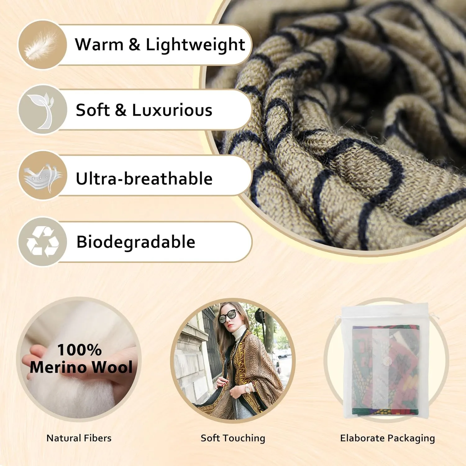 DANA XU 100% Merino Wool Extra Large Pashmina Blanket Travel Scarf Cashmere Wrap for Women Fall Winter Oversize Shawl Floral