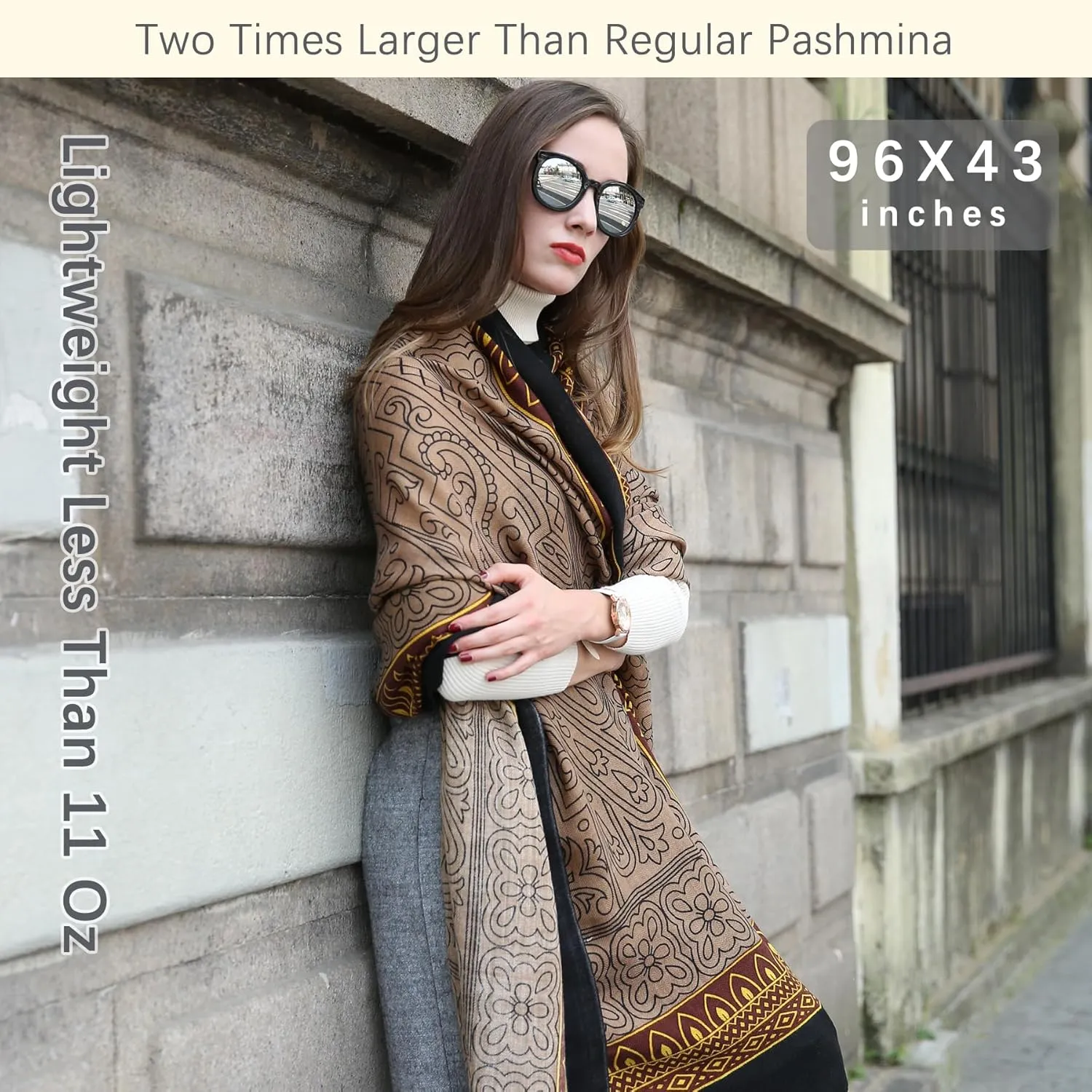 DANA XU 100% Merino Wool Extra Large Pashmina Blanket Travel Scarf Cashmere Wrap for Women Fall Winter Oversize Shawl Floral