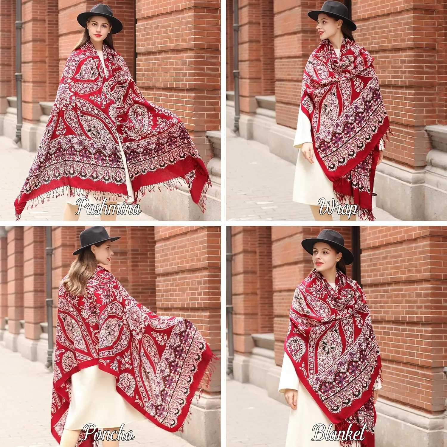 DANA XU 100% Merino Wool Extra Large Pashmina Blanket Travel Scarf Cashmere Wrap for Women Fall Winter Oversize Shawl Floral