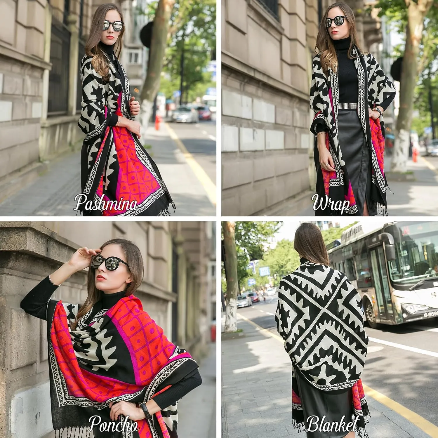 DANA XU 100% Merino Wool Extra Large Pashmina Blanket Travel Scarf Cashmere Wrap for Women Fall Winter Oversize Shawl Floral