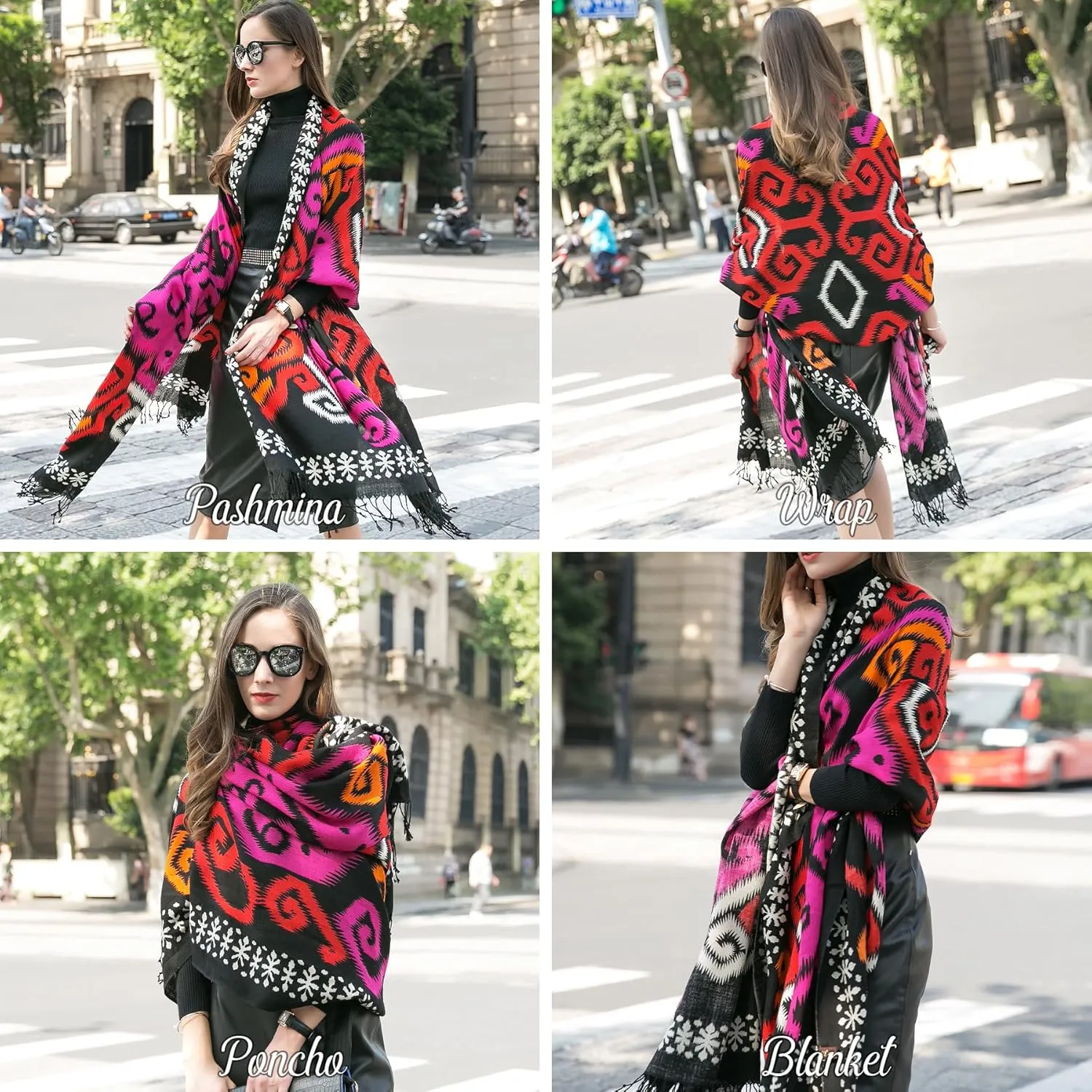 DANA XU 100% Merino Wool Extra Large Pashmina Blanket Travel Scarf Cashmere Wrap for Women Fall Winter Oversize Shawl Floral
