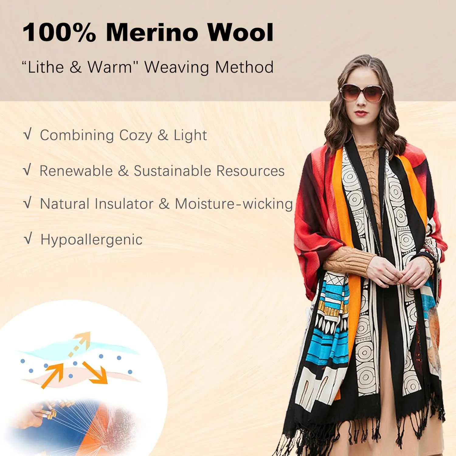 DANA XU 100% Merino Wool Extra Large Pashmina Blanket Travel Scarf Cashmere Wrap for Women Fall Winter Oversize Shawl Floral