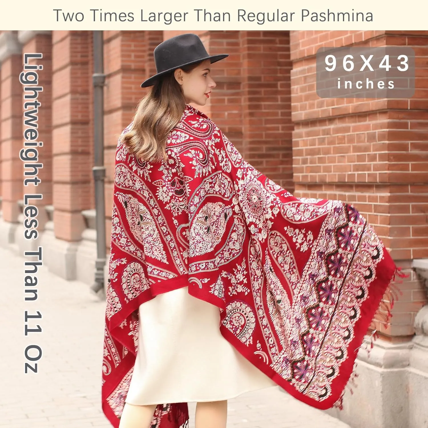 DANA XU 100% Merino Wool Extra Large Pashmina Blanket Travel Scarf Cashmere Wrap for Women Fall Winter Oversize Shawl Floral
