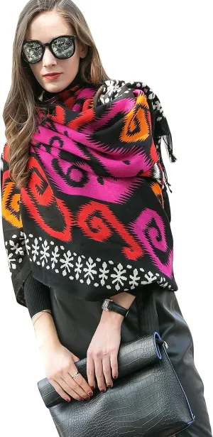 DANA XU 100% Merino Wool Extra Large Pashmina Blanket Travel Scarf Cashmere Wrap for Women Fall Winter Oversize Shawl Floral