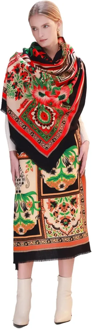 DANA XU Double-Sided Reversible 100% Merino Wool Pashmina Shawl and Wraps for Women Extra Large Soft for Dresses and Travel