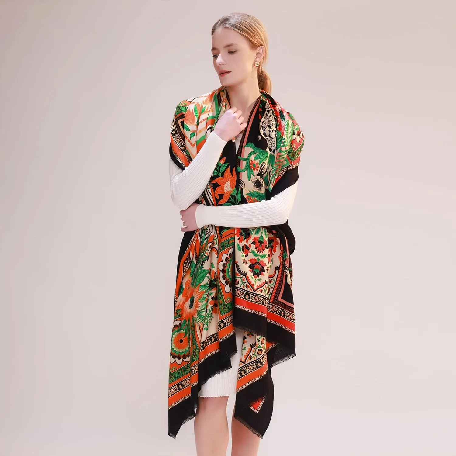 DANA XU Double-Sided Reversible 100% Merino Wool Pashmina Shawl and Wraps for Women Extra Large Soft for Dresses and Travel