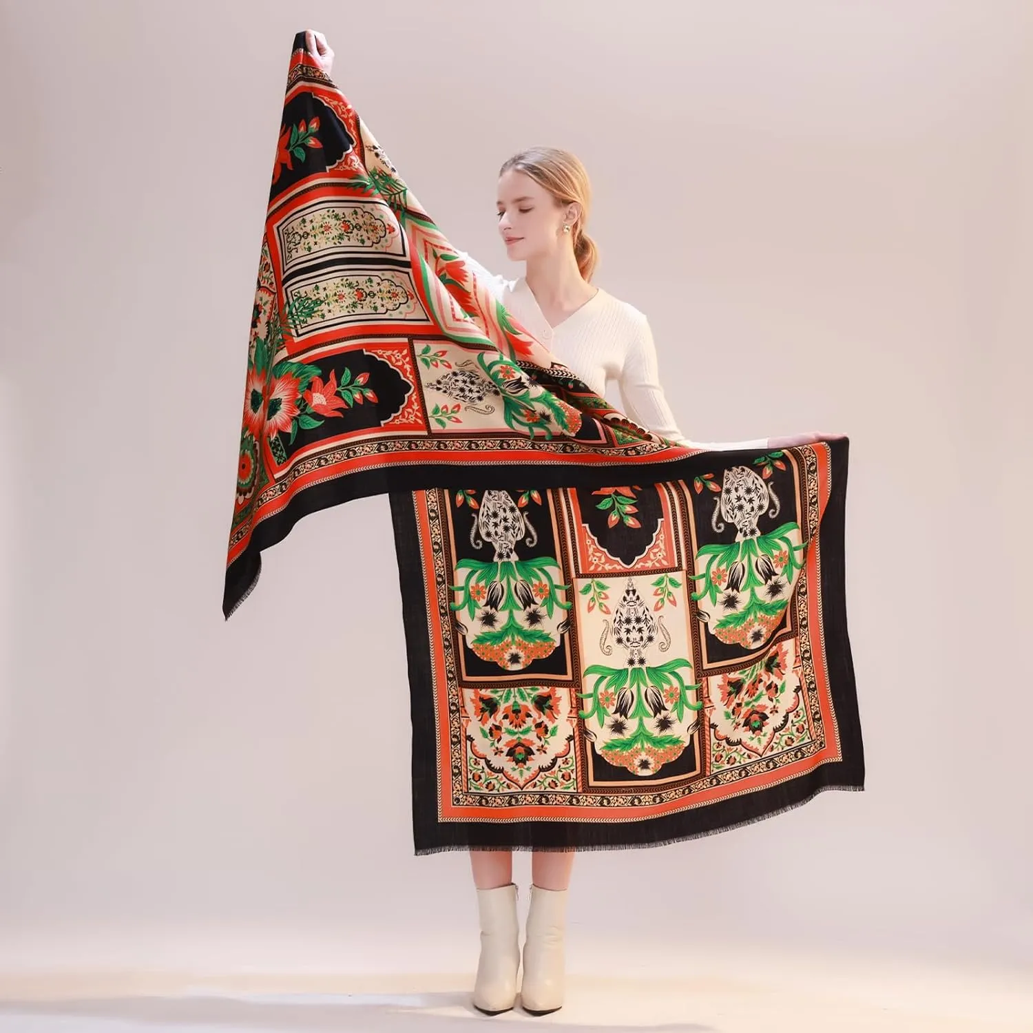DANA XU Double-Sided Reversible 100% Merino Wool Pashmina Shawl and Wraps for Women Extra Large Soft for Dresses and Travel