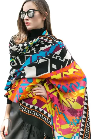 DANA XU Luxury 100% Pure Wool Oversized Extra Large Warm Floral Cashmere Pashmina Scarf Shawl And Wrap For Women Blanket Cape