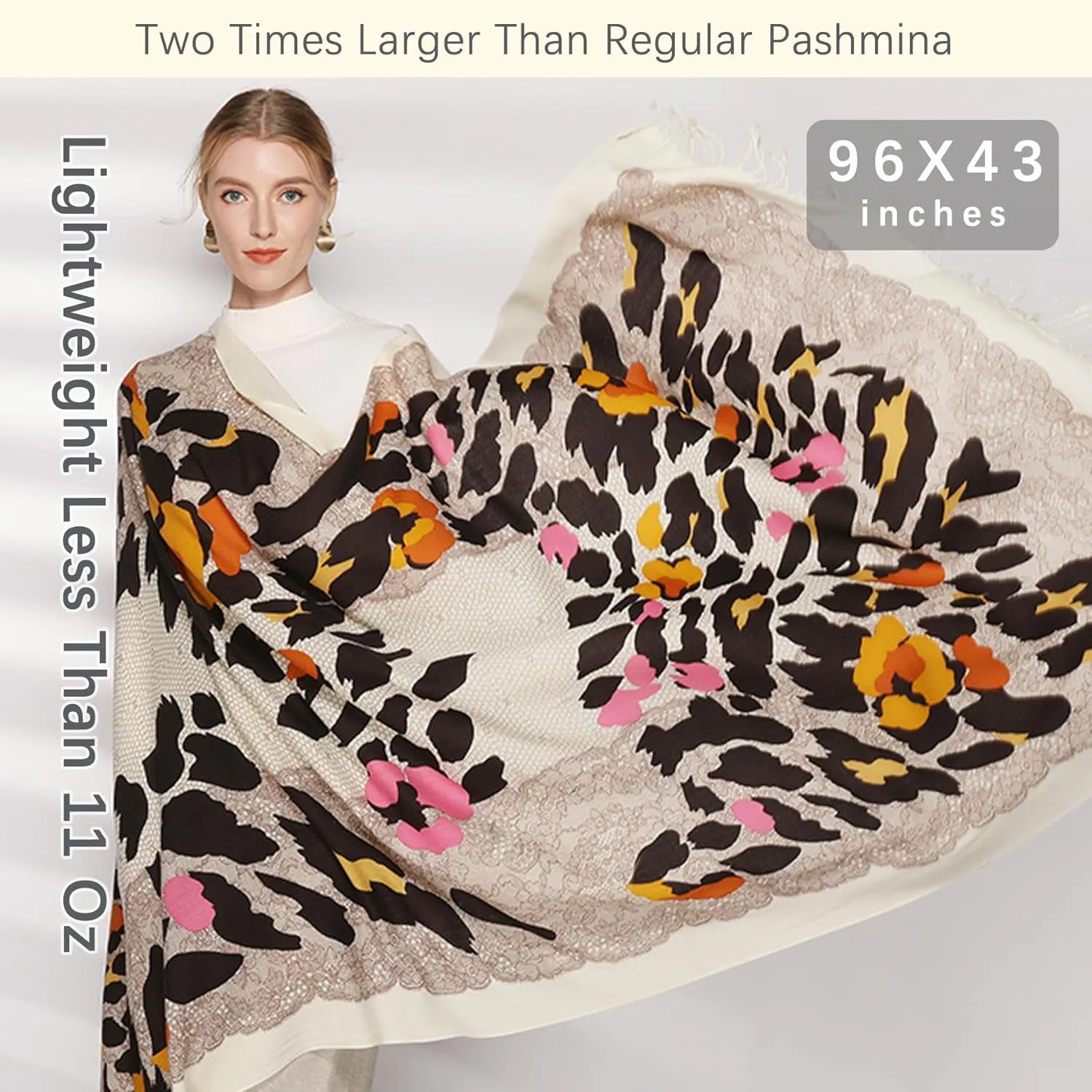 DANA XU Luxury 100% Pure Wool Oversized Extra Large Warm Floral Cashmere Pashmina Scarf Shawl And Wrap For Women Blanket Cape