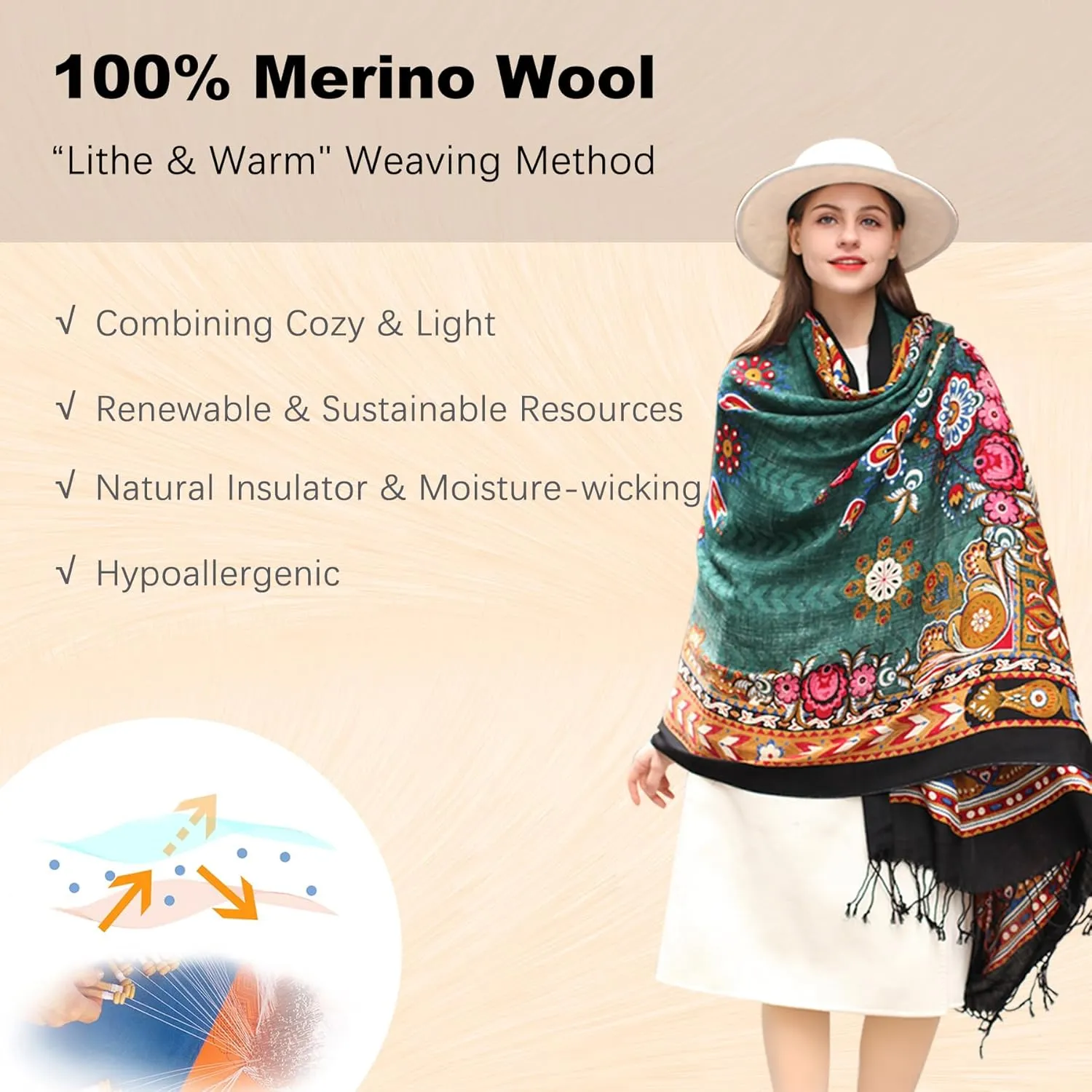 DANA XU Luxury 100% Pure Wool Oversized Extra Large Warm Floral Cashmere Pashmina Scarf Shawl And Wrap For Women Blanket Cape
