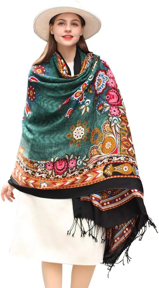 DANA XU Luxury 100% Pure Wool Oversized Extra Large Warm Floral Cashmere Pashmina Scarf Shawl And Wrap For Women Blanket Cape