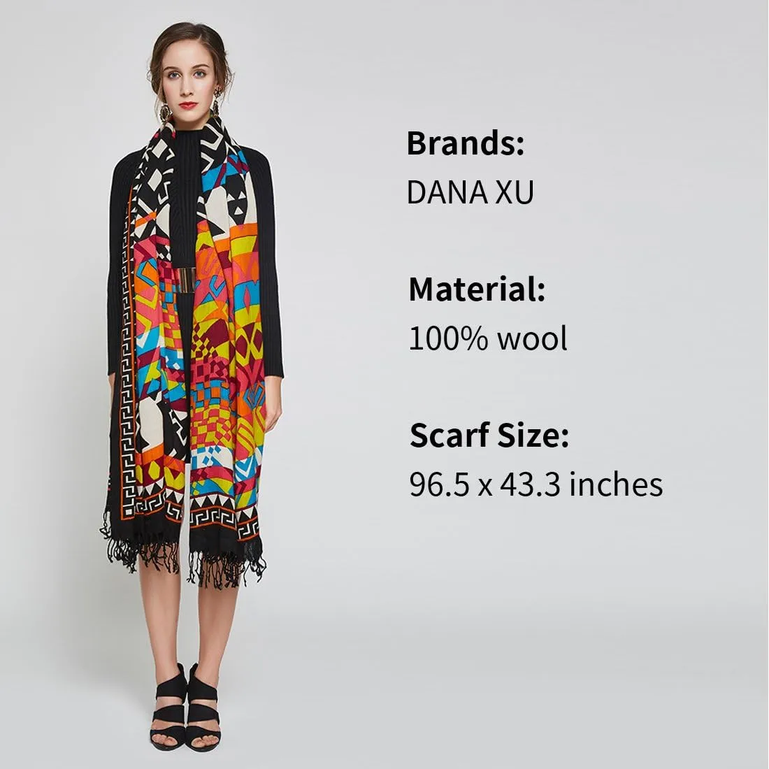 DANA XU Luxury 100% Pure Wool Oversized Extra Large Warm Floral Cashmere Pashmina Scarf Shawl And Wrap For Women Blanket Cape