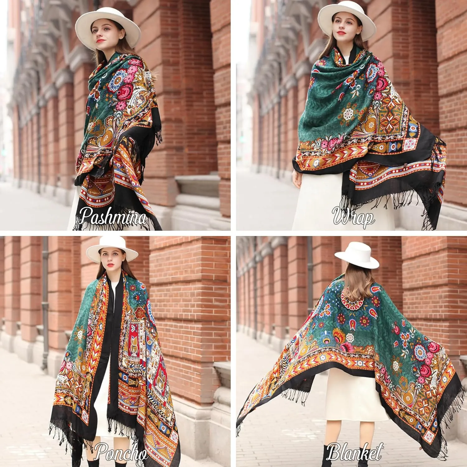 DANA XU Luxury 100% Pure Wool Oversized Extra Large Warm Floral Cashmere Pashmina Scarf Shawl And Wrap For Women Blanket Cape