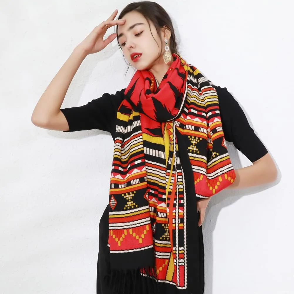 DANA XU Luxury 100% Pure Wool Oversized Extra Large Warm Floral Cashmere Pashmina Scarf Shawl And Wrap For Women Blanket Cape