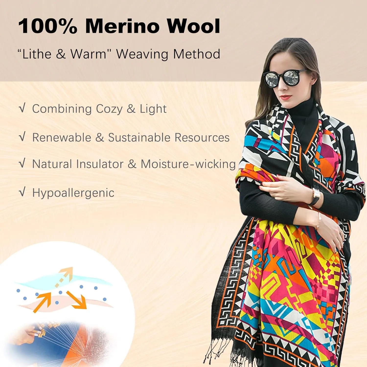 DANA XU Luxury 100% Pure Wool Oversized Extra Large Warm Floral Cashmere Pashmina Scarf Shawl And Wrap For Women Blanket Cape