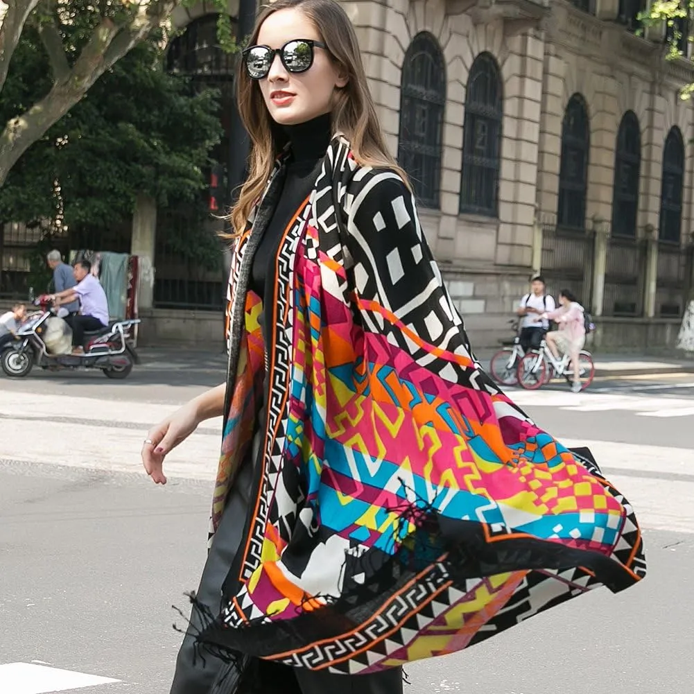 DANA XU Luxury 100% Pure Wool Oversized Extra Large Warm Floral Cashmere Pashmina Scarf Shawl And Wrap For Women Blanket Cape