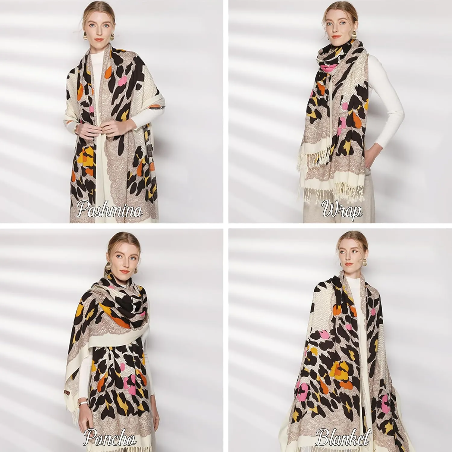 DANA XU Luxury 100% Pure Wool Oversized Extra Large Warm Floral Cashmere Pashmina Scarf Shawl And Wrap For Women Blanket Cape