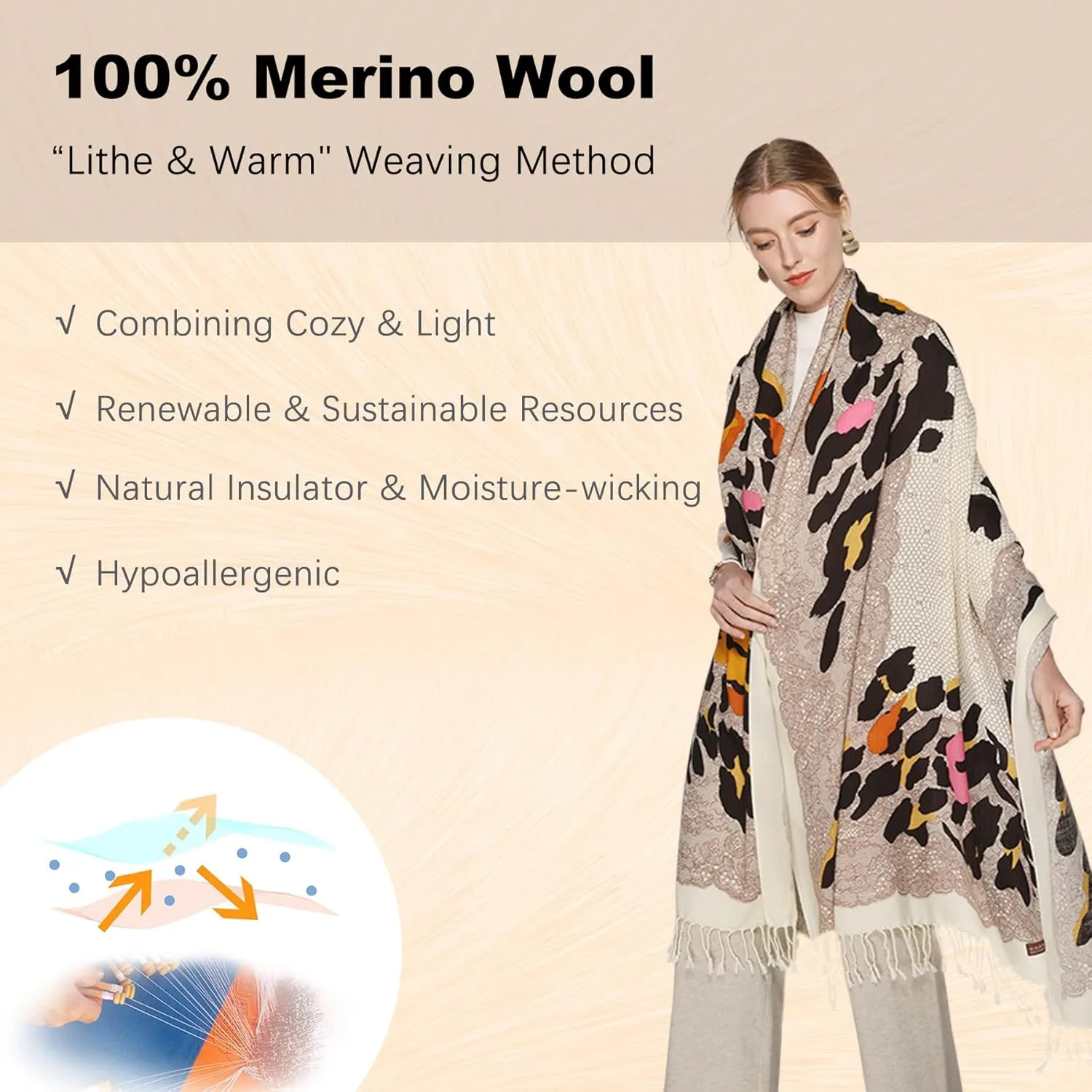 DANA XU Luxury 100% Pure Wool Oversized Extra Large Warm Floral Cashmere Pashmina Scarf Shawl And Wrap For Women Blanket Cape