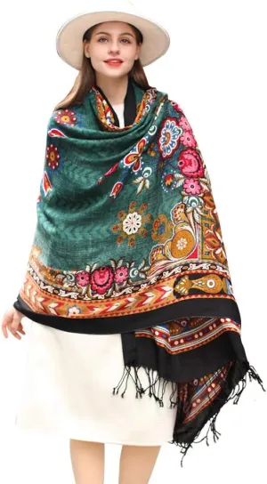 DANA XU Luxury 100% Pure Wool Oversized Extra Large Warm Floral Cashmere Pashmina Scarf Shawl And Wrap For Women Blanket Cape